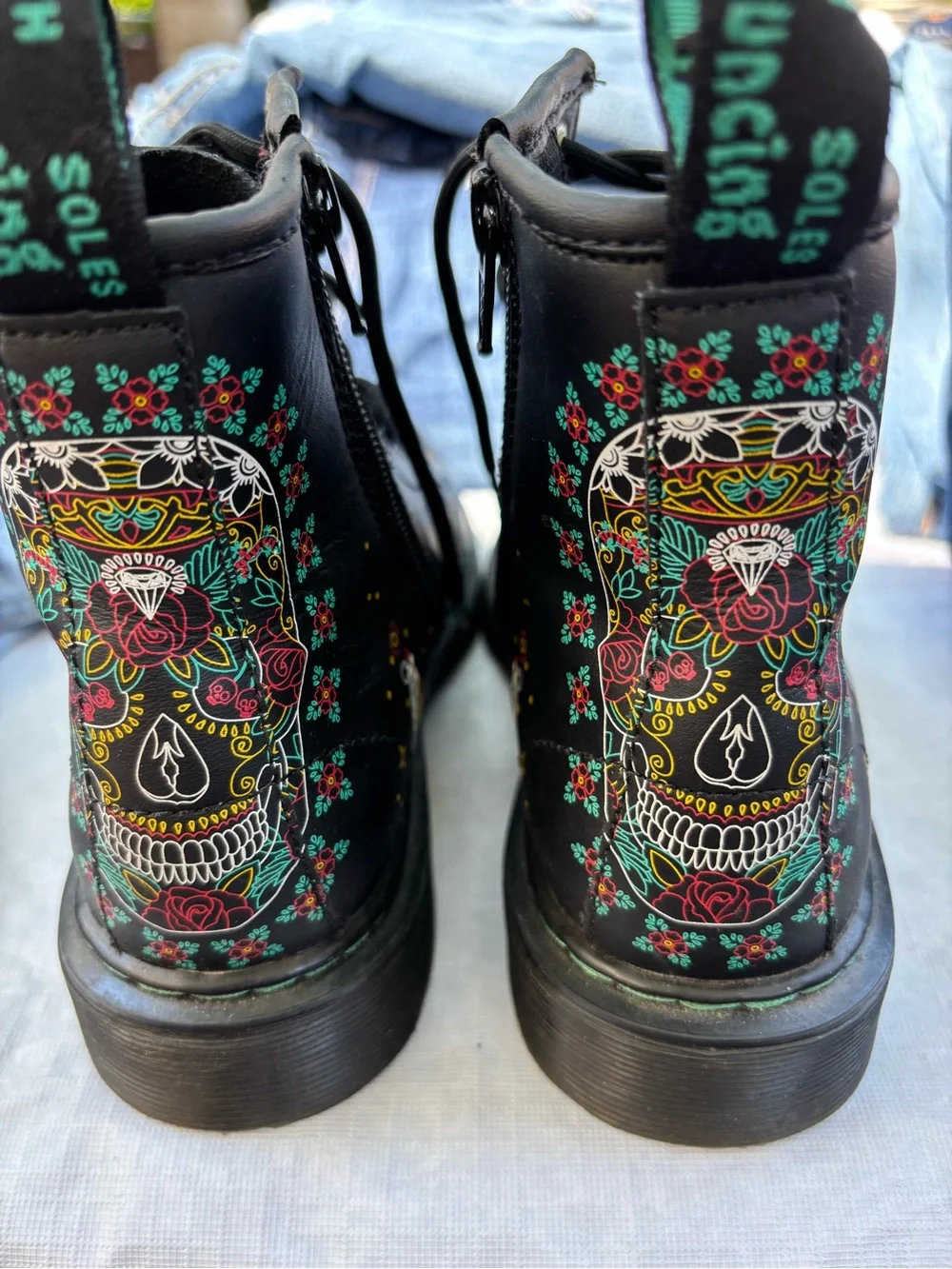 Dr. Martens Black Floral & Skull Lace-Up Boots